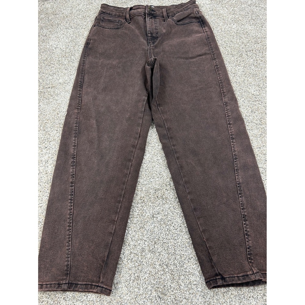 Time and Tru Womens Brown Mineral Wash High Rise Barrel Leg Jeans Size 10 #0805